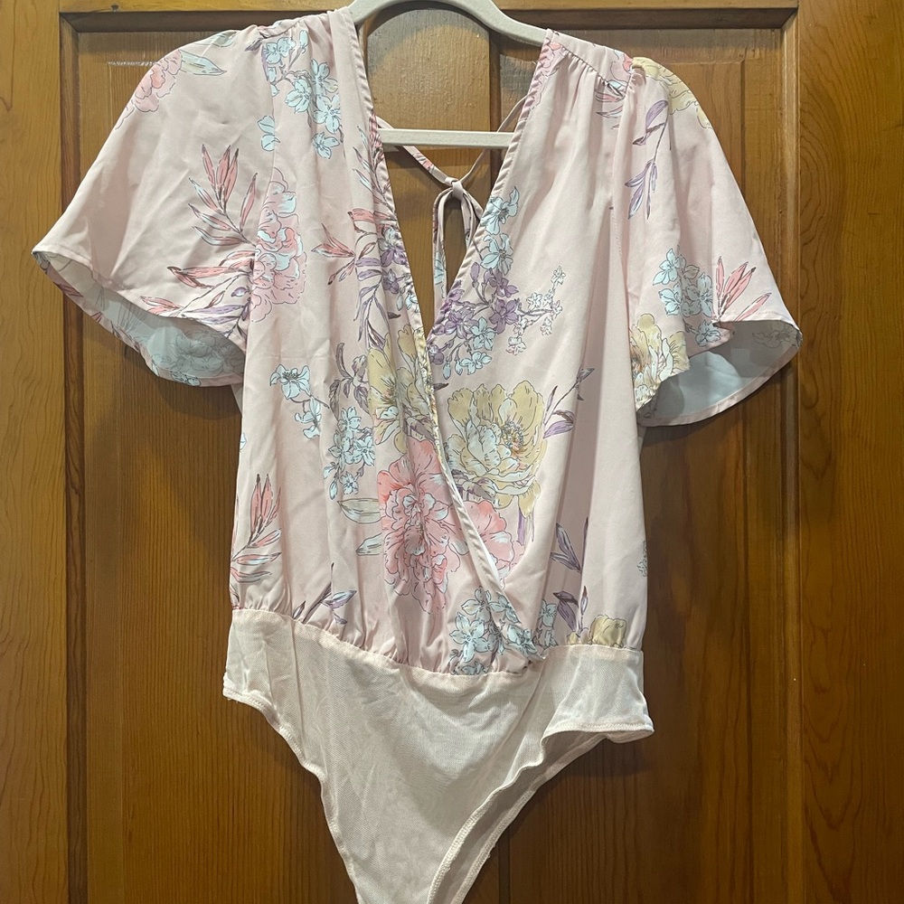 Lush Pink Flutter Sleeve Wrap Bodysuit